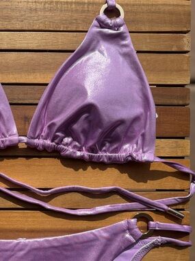 MEDIUM NWT RED CARTER - GRACE Triangle Bikini Swim shimmering lilac glitter gold